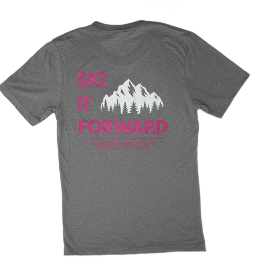 Ski it Forward T-shirt - Gray/Pink Color - Adult