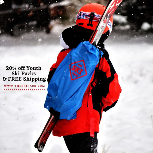 Image of youth wearing Ski Pack with discount of 20% and Free shipping noted