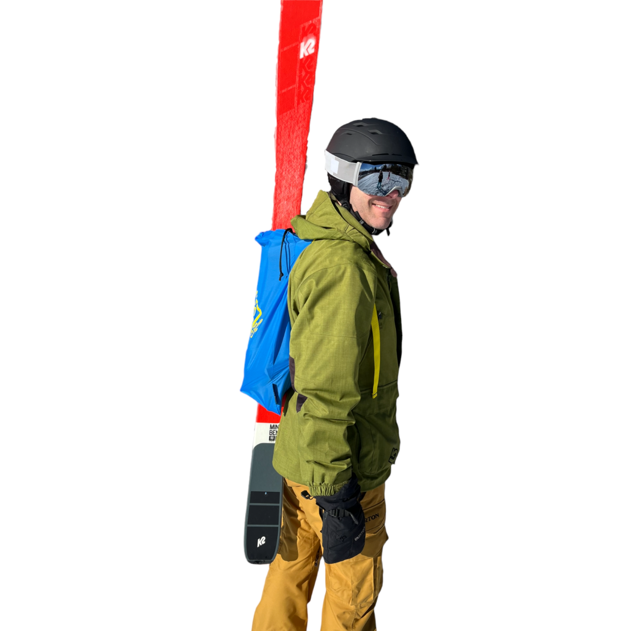 Adult wearing The Ski Pack from a side view