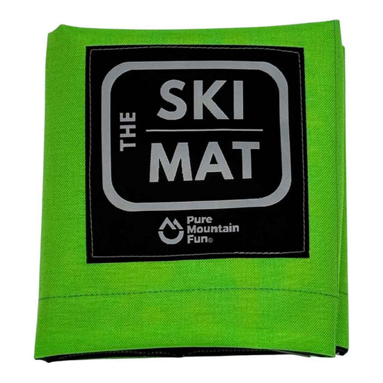 Green ski mat with 'The Ski Mat' logo on a white background