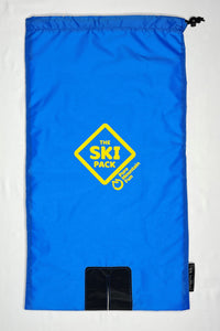 Front image of the Blue Ski Pack with yellow logo application
