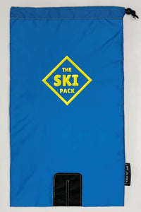 Image of blue Ski Pack with yellow straps and yellow logo