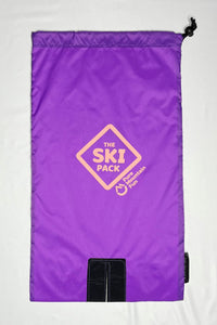 Front image of Purple Ski Pack with pink logo